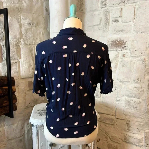 Blu Pepper | Tie Front Double Polka Dot Button Up Blouse - Picture 7 of 8